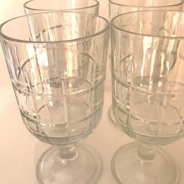 Vintage Set of (4) Anchor Hocking &amp;quot;Tartan&amp;quot; Clear Wine Goblets  glasses 