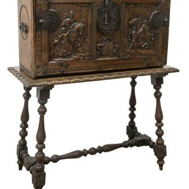 Antique Chest, Cabinet on Stand, Spanish Carved Vargueno Doc., 1700s, Handsome!