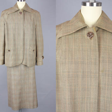 1940s Glenplaid SUIT | VIntage 40s Skirt Suit with Swing Jacket | large xl 