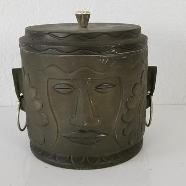 Vintage Artistic  Ceramic  Head  Shape With Metal Rings Handles  Decorative Container . 