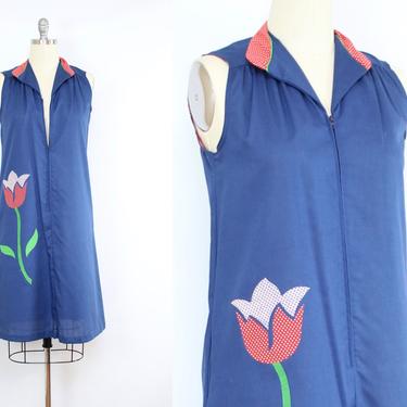 Vintage 70's Tulip Patch Tent Dress / 1970's Maternity Dress / Floral Zip Front Dress / Women's Size Medium by Ru
