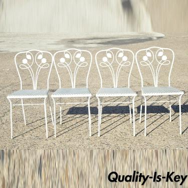 Salterini Daisy Flower Leaf Vine Wrought Iron Garden Dining Chairs - Set of 4