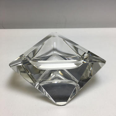 Vintage Murano Cut Glass Crystal Geode Ashtray Geometric Mid Century Modern Italy 
