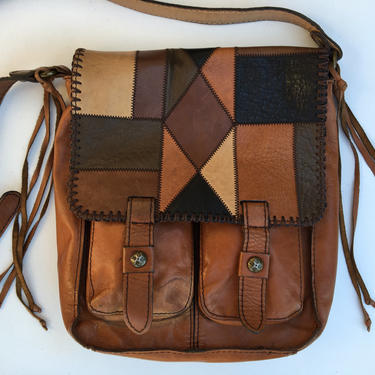Patricia Nash Leather Patchwork Hand Bag, Italian Leather, Vintage Crossbody Shoulder Bag, Boho Hippie Purse 
