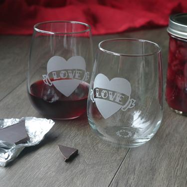 Love Heart Stemless Wine Glass for Father's Day or an Anniversary 