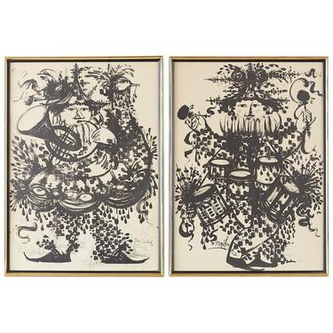Pair of Bjorn Wiinblad Lithographs of Musical Players by ErinLaneEstate
