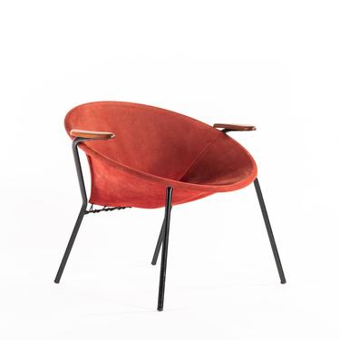 Hans Olsen Hoop Chair in Red Dyed Suede 