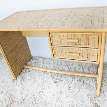 Italian Bamboo Rattan Desk with Two Drawers 