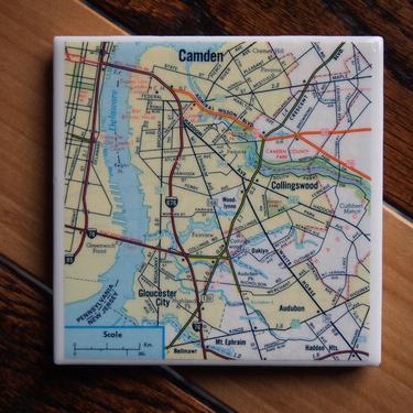1981 Camden New Jersey Map Coaster. Camden Map. Vintage New Jersey Gift. Rutgers University Camden. Jersey Office Décor. City Map Coasters. 