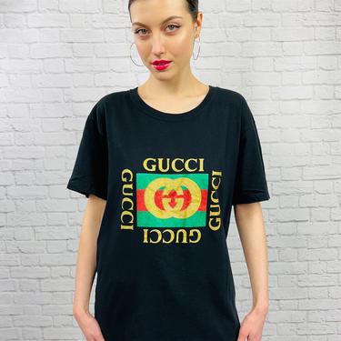 Gucci Cotton Logo Tee Shirt, Size M, Black