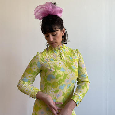60s Mod Floral Lime Mini Dress 