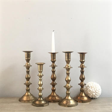 Large Brass Candlestick Candle Holders Collection Set of 5 Tall Wedding Centerpiece Candle Holders 