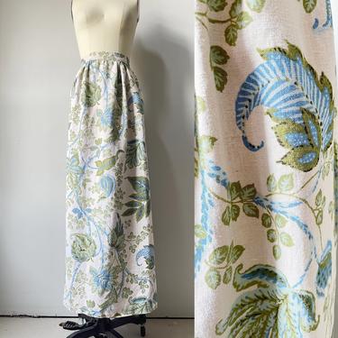 1970s Maxi Skirt Linen Floral M 