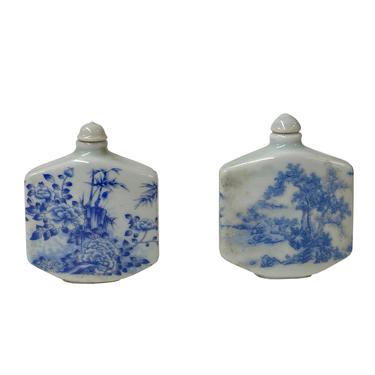 2 x Chinese Porcelain Snuff Bottle With Blue White Scenery Graphic ws1247E 