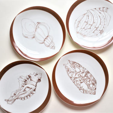 Heinrich Stix Rare Shell Collection Set of 4 Salad Plates Coastal Beach China Dinnerware | 4x Porcelain Shell Plates H &amp; co. Stix Collection 