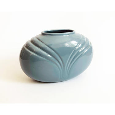 Large 1980s Vintage Blue Oval Vase by Haeger 