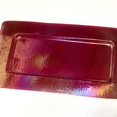 Iridescent Red Mesolini Dimpled Fused Art Glass Tray Platter 20.5”L x 11” W 