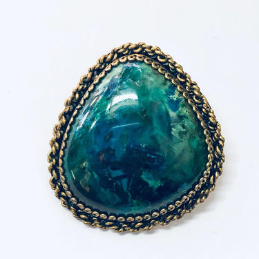 Vintage Brooch, Silver Brooch, Made in Israel, Blue stone, Green Stone, Gold Plated Silver, Vintage Pendant, Vintage Necklace, Unique Stone 