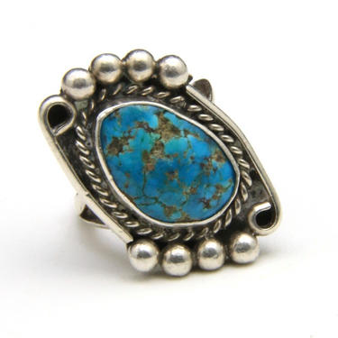 Vintage Navajo Sterling Silver &amp; Turquoise Ring Signed Sz 6.5 Native American Southwestern Artisan Jewelry 