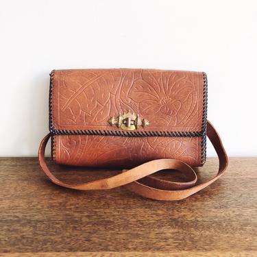 Vintage 1940s Tooled Leather Handbag 