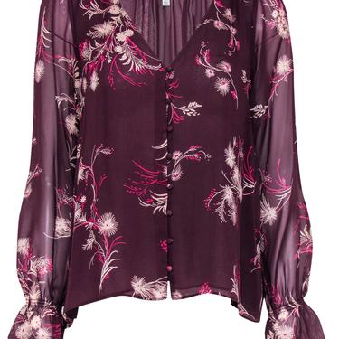 Joie - Maroon & Purple Floral Print Silk Blouse Sz M