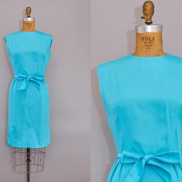 60s Sheath Dress Turquoise Blue Sleeveless Small 