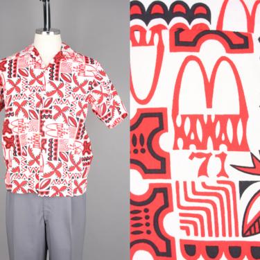 1971 Hawaiian McDonald's Shirt · Vintage 70s Tropical Print Logo Shirt · Medium 
