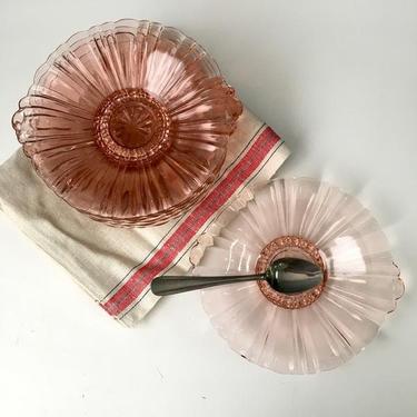 Pink Anchor Hocking Old Cafe bowls - set of 6 - 1930s vintage 