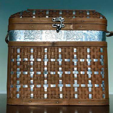 Vintage Bamboo and Aluminum Storage Basket Trunk 