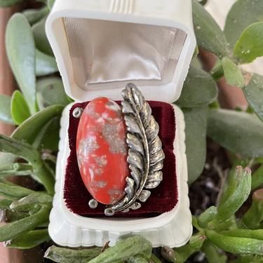 Red Stone Feather Ring