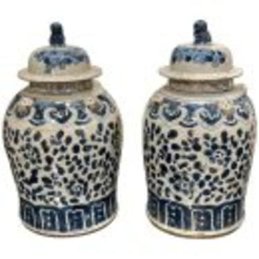 Pair of Antique Blue and White Chinese Ginger Jars