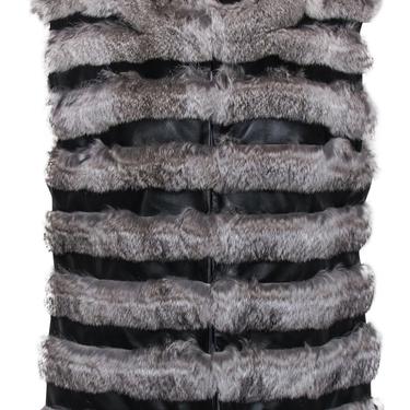 Diane von Furstenberg - Grey & Black Leather & Rabbit Fur Clasped Vest Sz L