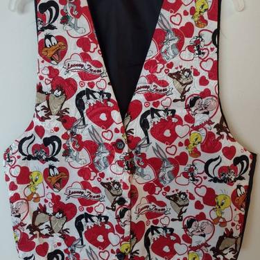 Vintage 1990s Looney Tunes Warner Bros Valentines Day Cartoon Vest Daffy Duck Bugs Bunny Unisex One Size 