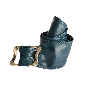 Vintage Leather Cinch Belt, Small Medium / Blue Leather Dress Belt / Women's 1980s Gold Buckle Belt / Vintage Accessories 2" Dark Blue Belt 