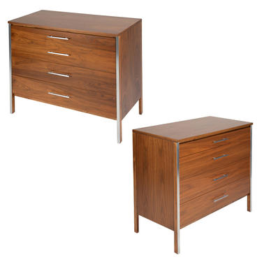 Paul McCobb Pair of Bedside Chests In Walnut and Aluminum 1960s