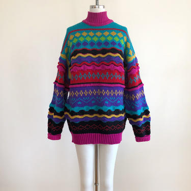 Bright, Multicolored Turtleneck Sweater - 1980s 