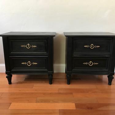 AVAILABLE - Set of Black Mid Century Solid Wood Nightstands 