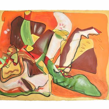 Modernist Abstract Gouache Painting “Seafarer” Nadine Saitlin Chicago Florida Artist 