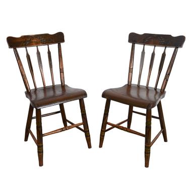 Hand Painted Arrow Back Chairs with Plank Bottoms Set of 6 c 1840 