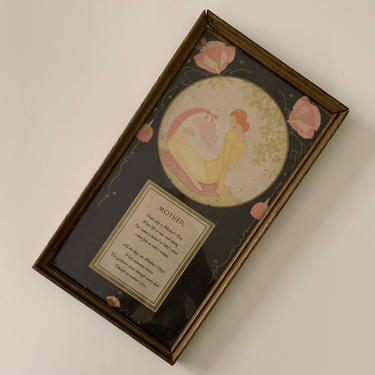 1920s / 1930s - framed art deco style Mother's Day floral litho print with poem 
