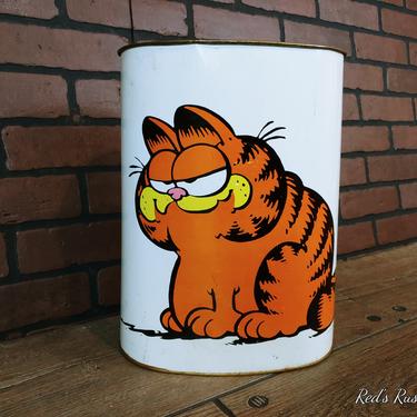 Vintage Garfield Cheinco Universal Feature Syndicate Metal Trash Can 