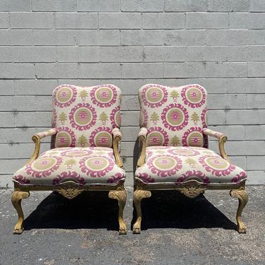 Pair of Chairs French Armchairs Bergere French Provincial Neoclassical Wood Shabby Chic Hollywood Regency Seating Carved Wood Vintage 