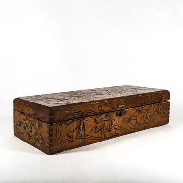 Vintage Wood Box | Floral Pyrography | Keepsake Box | Storage | Card Box | Gift Box | Jewlery Box 