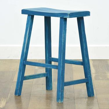 Shabby Chic Blue Painted Counter Height Bar Stool