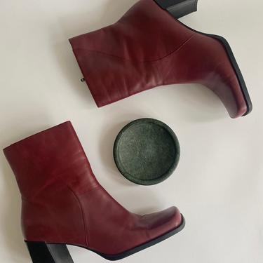 vintage oxblood leather square toe ankle boots size us 10 