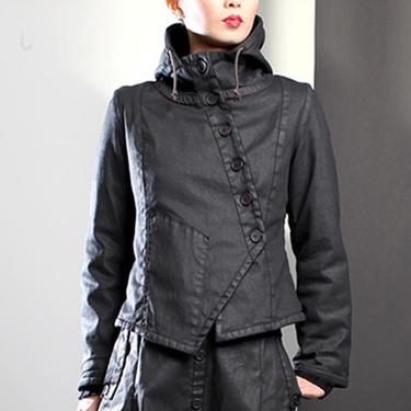 Asymmetric Stretch Funnel Neck Fleece Lined Jacket in BLACK or GREY