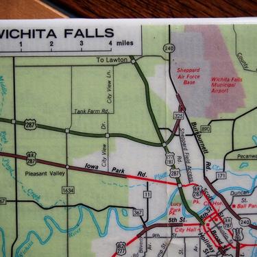 1974 Wichita Falls Texas Map Coaster. Texas Vintage Map. City Gift. Housewarming Texas Décor. Phillips 66 Map. Air Force Base Air Force Gift 