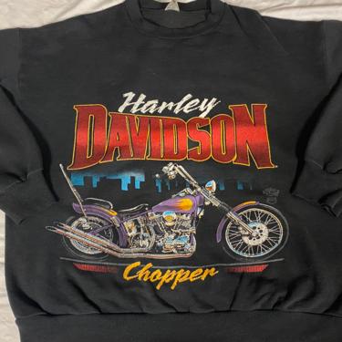 Vtg Harley Davidson Chopper Black Pullover Sweater Adult Size Large