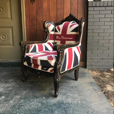 Ben Sherman Wing Back Lounge Club Chair SkipJack British Flag Vintage Wingback Highback Victorian Mad Men Shag Austin Powers Boho Claw 