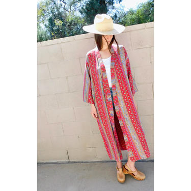 Paisley Kimono // vintage dress boho hippie blouse top 70s 1970s cotton robe swimsuit cover bathing suit beach // O/S 